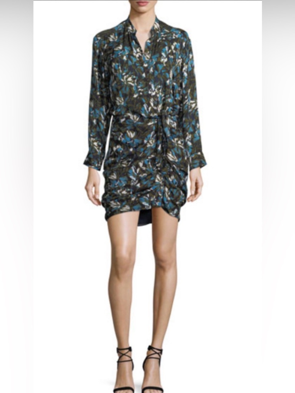 Floral Print Long-Sleeve Ruched dress size 0 Veronica beard silk button down